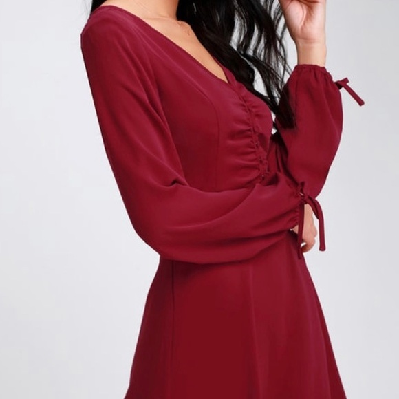 WINE RED LONG SLEEVE SKATER DRESS - Picture 5 of 5